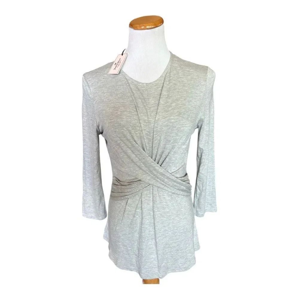 NWT Womens Juicy Couture Gray 3/4 Sleeve Cross Ruched Front Top - Sz XS - Picture 2 of 2
